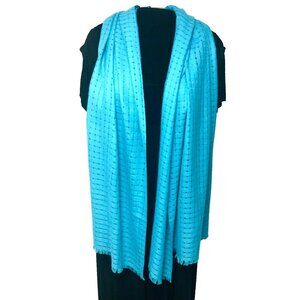 Forte Cashmere Aqua Open Weave Scarf Wrap Shawl Women's 78 x 25.5 Mom Grandma